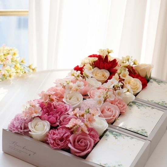 클리어 핸들 비누꽃 카네이션&로즈 반전 용돈박스