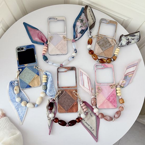 갤럭시 z플립 7 6 5 4 3 가죽 패치워크 스트랩 케이스