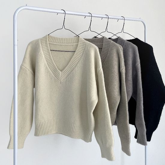 브이넥 도톰 니트 4color