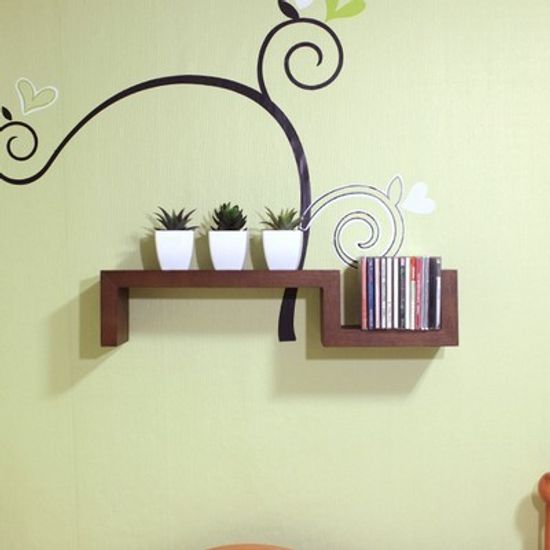 우드 S자 모던 양방향 벽선반 610 -월넛색상