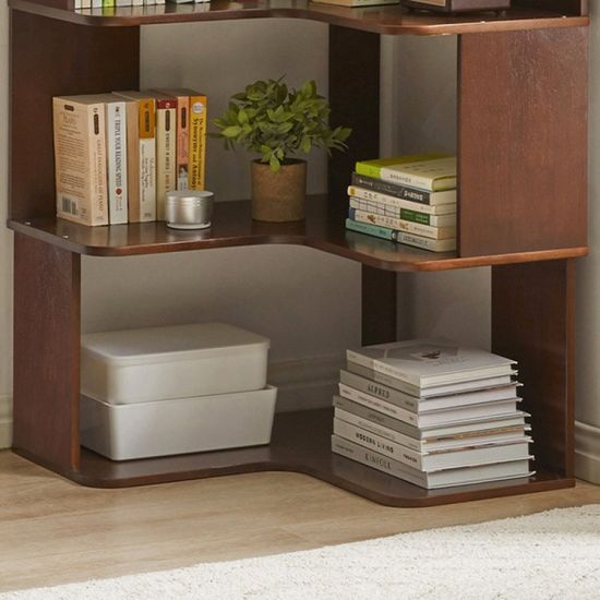 원목 코너 수납 책장 (브라운)