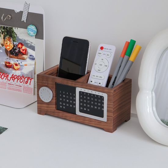 우드 리모컨 거치대 미니 만년달력 다용도 정리함 2칸
