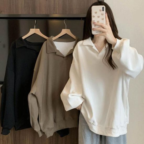 카라 루즈 맨투맨 여성 루즈핏 카라티 여자 긴팔 긴