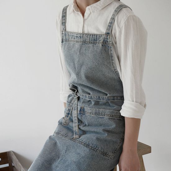 [레오네] 데일리 데님 앞치마 어린이집 카페 공방 