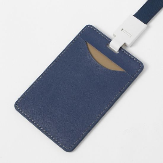가죽 세로형 사원증 케이스+목걸이줄 (블루)
