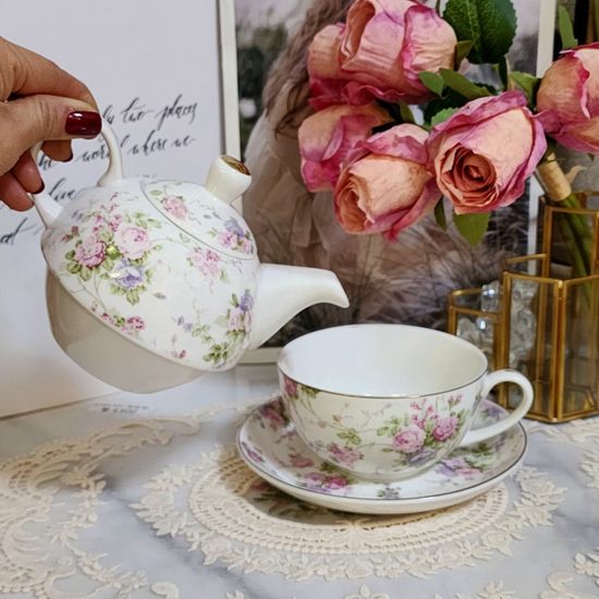 잉글리쉬 로즈 티포원 1인 티팟 찻잔 소서 세트