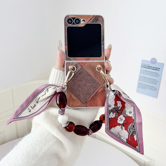 갤럭시 Z플립7 패치워크 스카프 스트랩 가죽 케이스