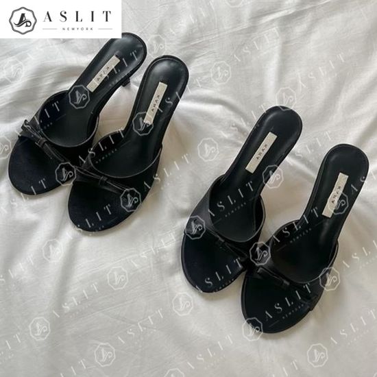 [애슬릿]라운드 리본 블랙 여름 미들 슬리퍼 힐