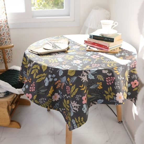 면린넨 빅 플라워 식탁보 테이블보 덮개-차콜
