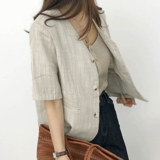 패션 노카라 여름 여성 재킷 크롭 데일리(WFG23V3)