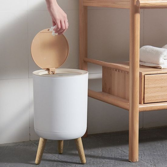 원터치 모던 화이트 우드 휴지통 7L