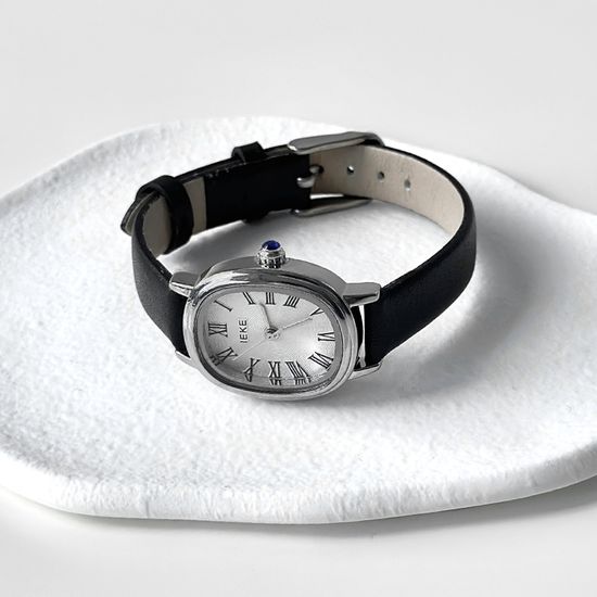 클래식 실버 타원 시계 2type