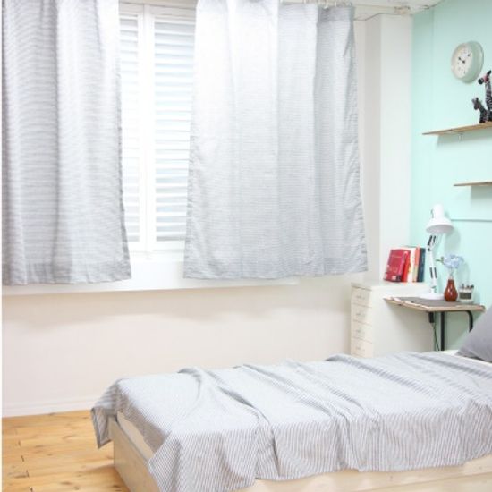 그레이 스트라이프 면린넨 데코커튼