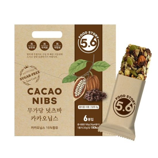 [푸드스토리 5.6] 무가당 넛츠바 카카오닙스 6봉입