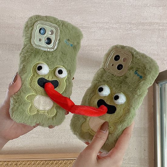 아이폰 마그네틱 메롱 개구리 털 인형 커플 폰 케이스