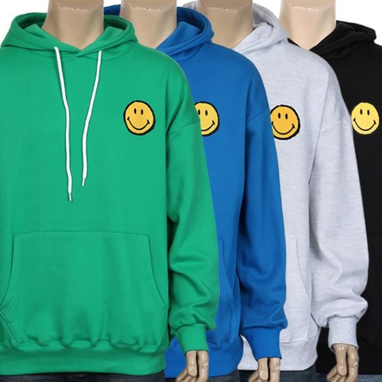 남성 데일리룩 루카 스마일 기모 후드 티셔츠