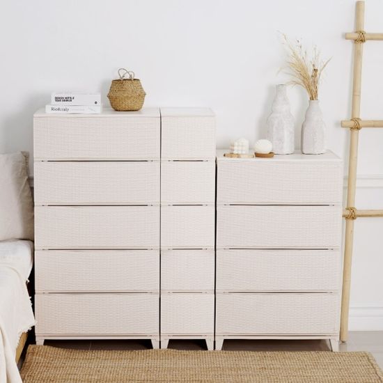 가든 라탄 서랍장 와이드형 5단 플라스틱 수납장