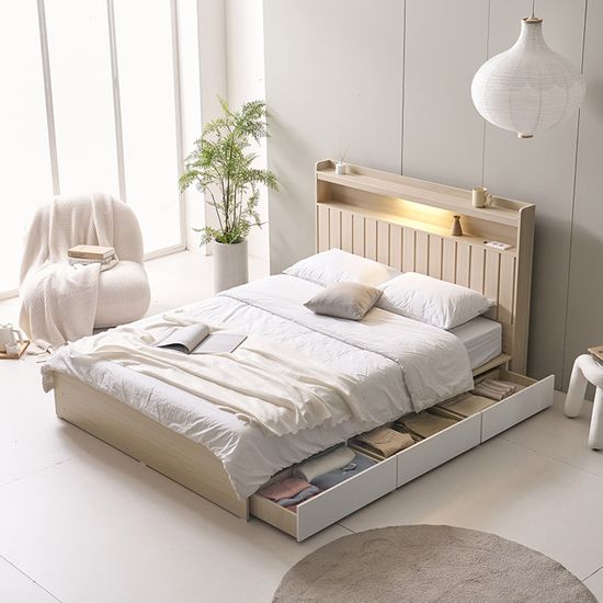 보루네오 브릭스 LED 수납형 침대 Q_9존 유로탑매트