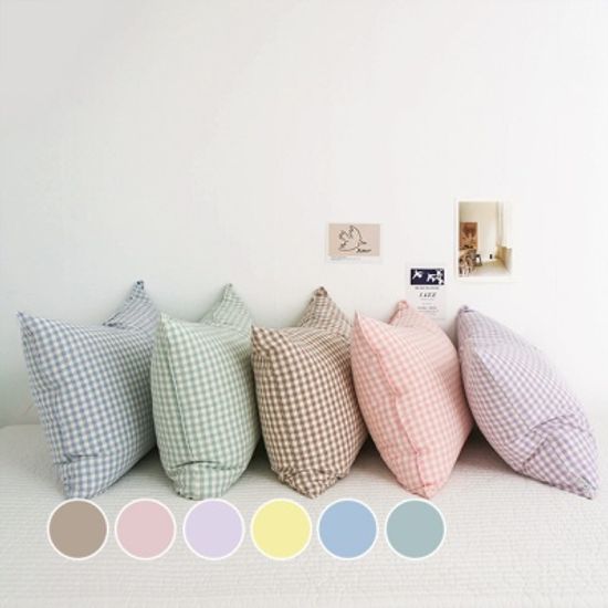 멜란 워싱 면 베개 커버-6컬러 (체크/무지)