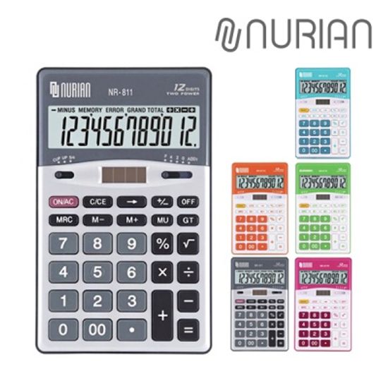 누리안 일반용 컬러 계산기 NR-811(블루/그린/오렌지/레드) 전자계산기/탁상형/12자리/`00`입력/메모리계산/MU계산/소수점지정/자동전원꺼짐/듀얼전원