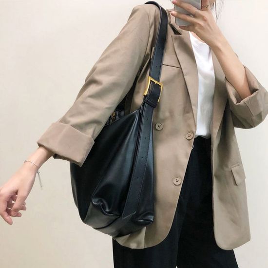 레더 숄더백 블랙 여성가죽가방 크로스백 (WC7EC0F)