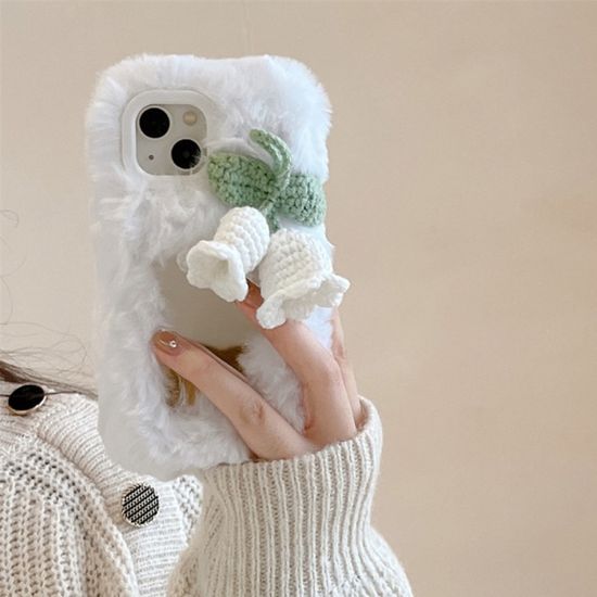 아이폰 14 13 12 11 뜨개 은방울꽃 미러 털 퍼 케이스