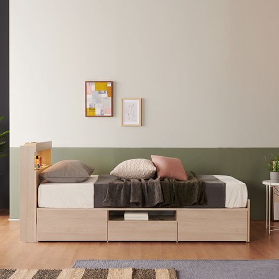 트리플 수납형 LED침대 900S_자가드 본넬 매트