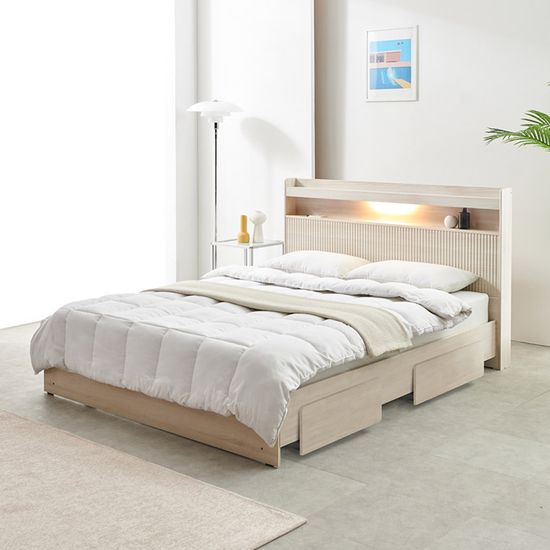 보루네오 솔리드 LED 서랍형 침대Q_독립매트리스