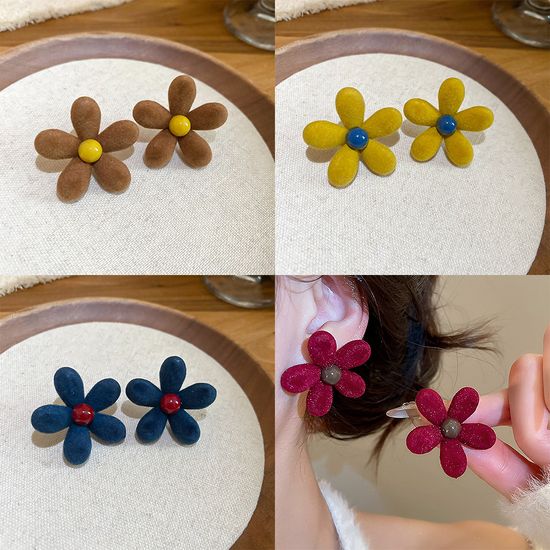 예쁜 벨벳 플라워 꽃 볼드 귀걸이 귀여운 겨울 귀고리