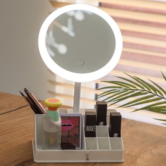 아이린 무선 충전식 수납 LED 화장거울,화이트