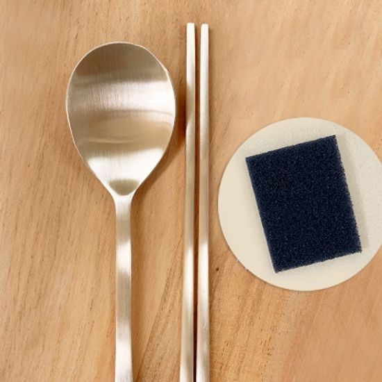 놋반 안성방짜유기 1인수저세트+유기수세미 1개