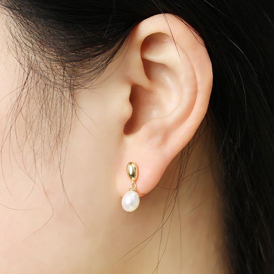 [비쥬홀릭] 실버925 골드도금 드롭 담수진주 귀걸이(