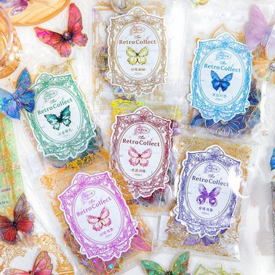 레이저 골드 나비 시리즈 스티커  다이어리 꾸미기