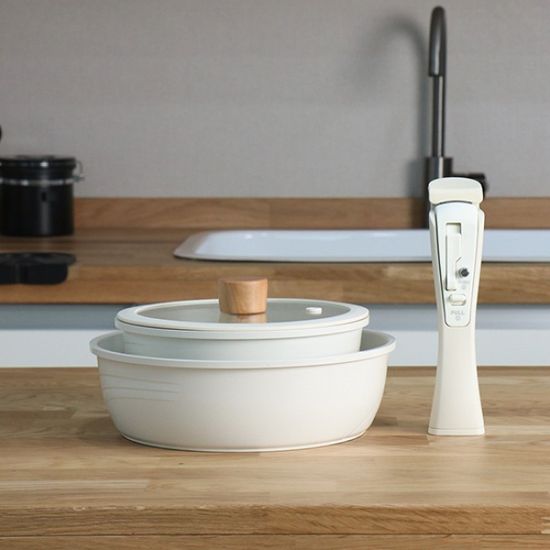 엔젤쿡 세라믹 코팅 탈착식 아이보리 쿡웨어세트 4p