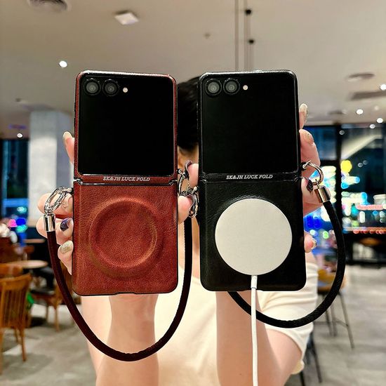 갤럭시 z플립 7 6 5 4 3 맥세이프 가죽 스트랩 케이스