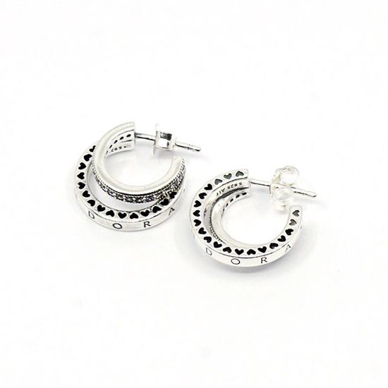 판도라 파베 더블 후프 이어링 299056C01