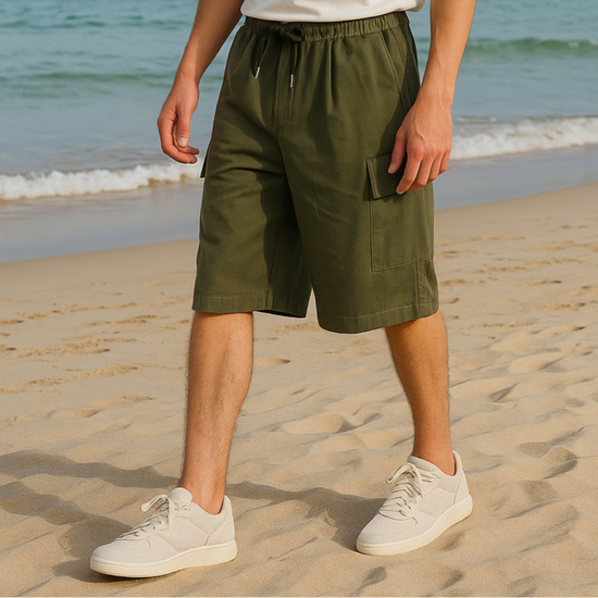 남성 여름 카고 밴딩 반바지 면혼방 와이드핏 포켓