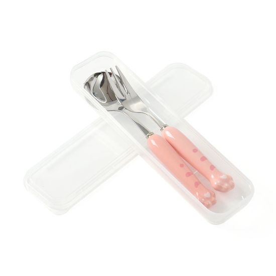 꾹꾹호랑 휴대용 숟가락 포크 세트 디저트숟가락 핑크