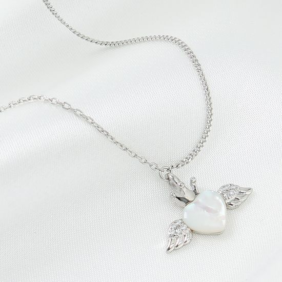 [비쥬홀릭] 실버925 백금도금 자개 엔젤하트 목걸이(