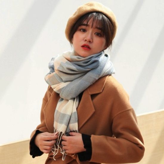 소프트 체크 머플러(베이지블루)