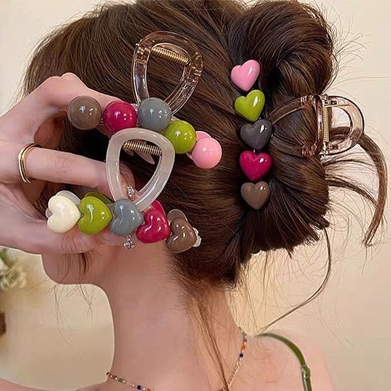 예쁜 캔디 하트 동글 왕볼 집게핀 여름 헤어 머리 삔