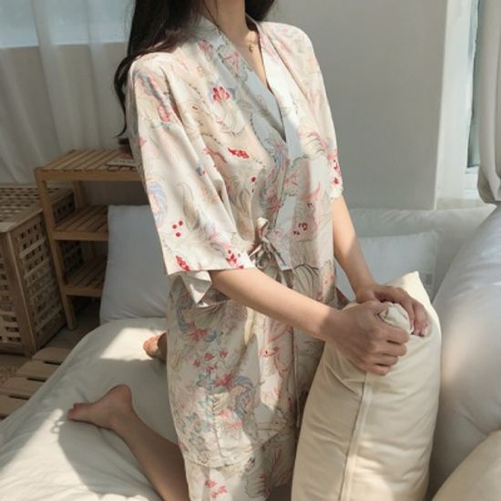 시원한 인견 잠옷 에스닉 랩 파자마