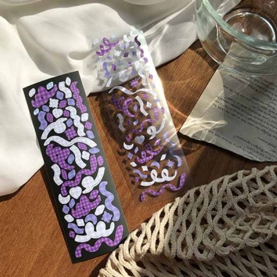 보라 체크 컨페티 씰스티커