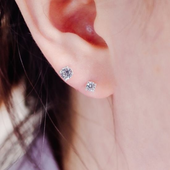 실버 꽃잠금 큐빅 피어싱 3mm 4mm