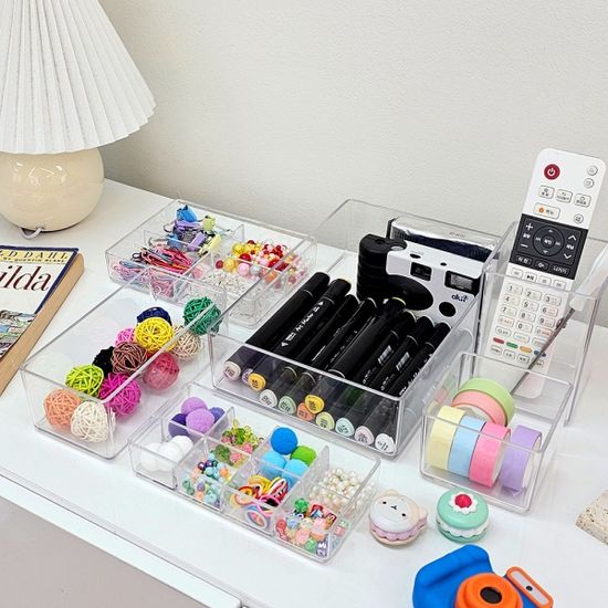 모던 큐브 투명 정리함 6호 1개+1개 데스크오거나이저