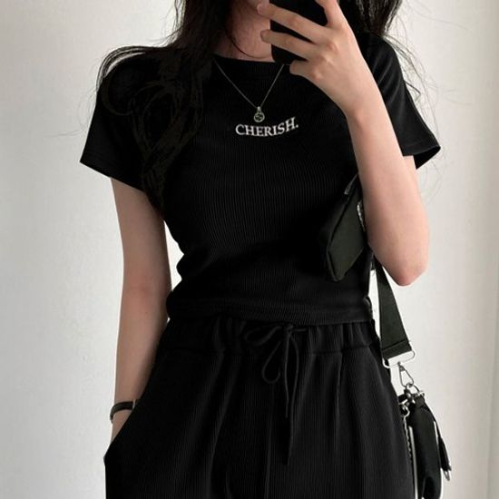 여성 베이직 레터링 크롭티 티셔츠