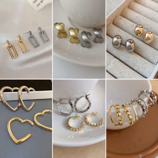 925 고급 은침 골드/실버 스터드/볼드 링 귀걸이 세트