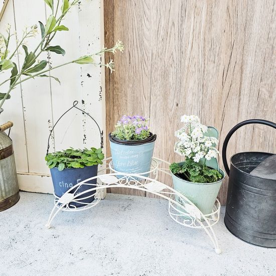 아이비 3구 화분 스탠드 아이보리