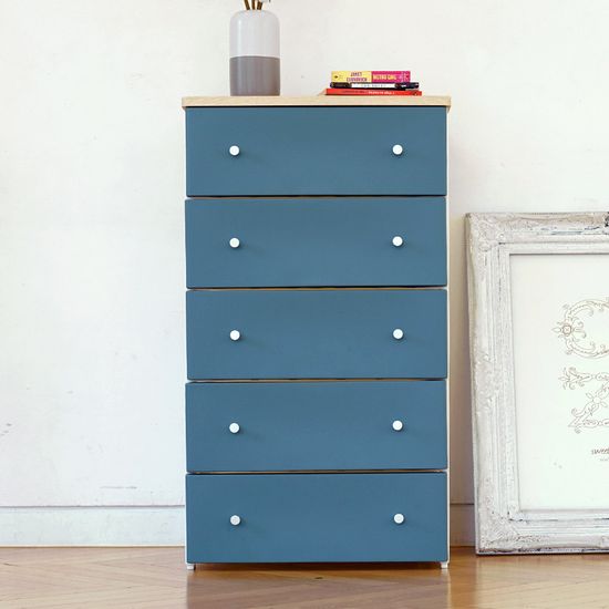 국내생산 마리 실버핸들 우드상판 서랍장 5단