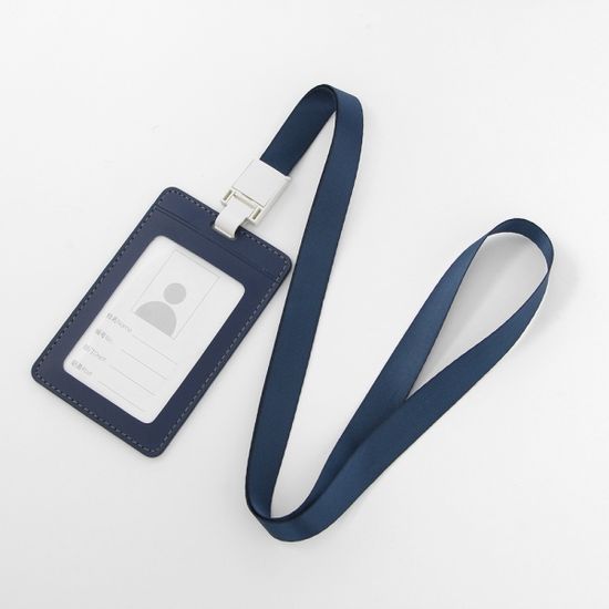 가죽 세로형 사원증 케이스+목걸이줄 (블루)